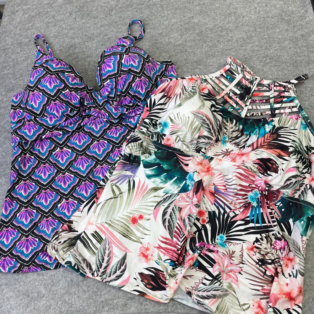 Lot of 2 Leilani Plus Raisins Curve Tankini Tops Size 24W Floral Geometric NWT - Picture 1 of 16